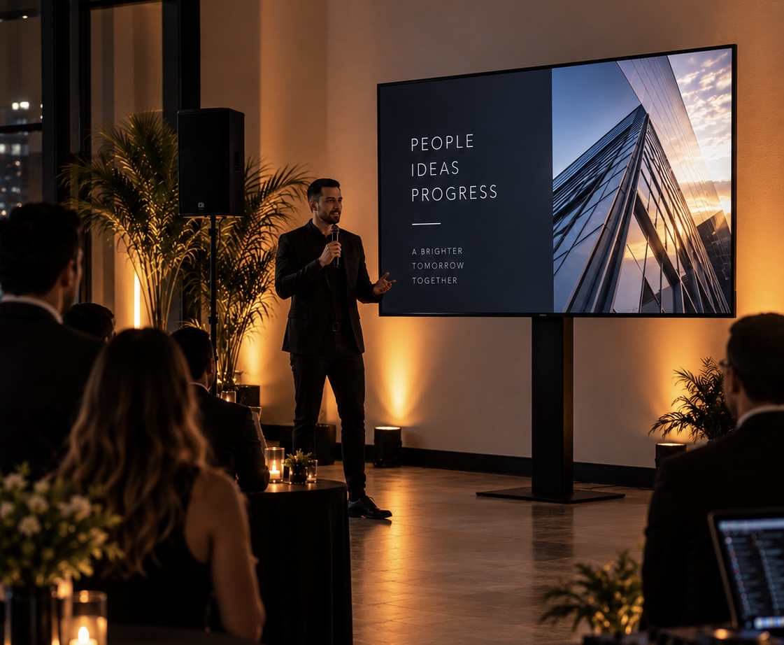 Corporate presentation with sound and display equipment